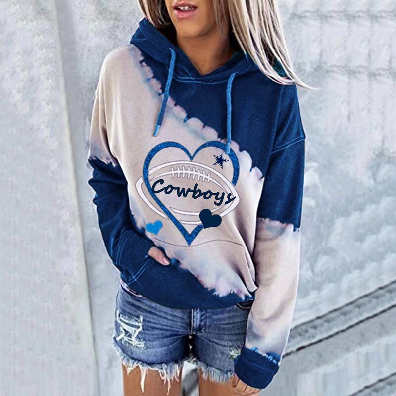 NFL Dallas Cowboys Heart shape Long sleeve drawstring pullover hoodie for ladies