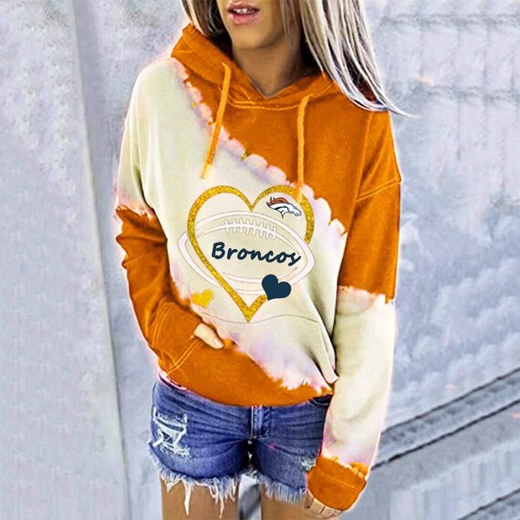 NFL Denver Broncos Heart shape Long sleeve drawstring pullover hoodie for ladies
