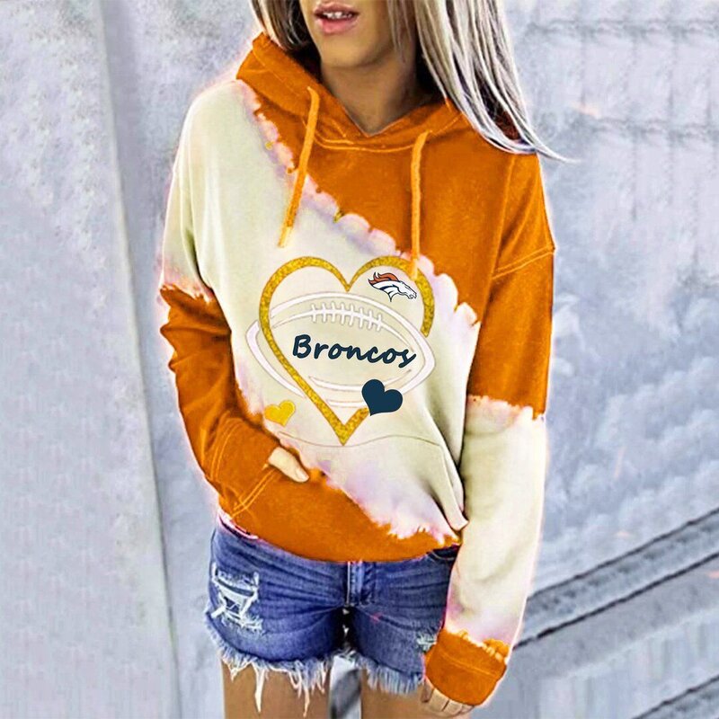 NFL Denver Broncos Heart shape Long sleeve drawstring pullover hoodie for ladies