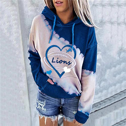 NFL Detroit Lions Heart shape Long sleeve drawstring pullover hoodie for ladies