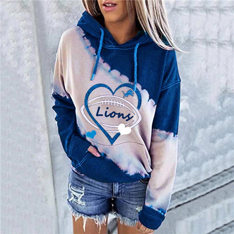 NFL Detroit Lions Heart shape Long sleeve drawstring pullover hoodie for ladies