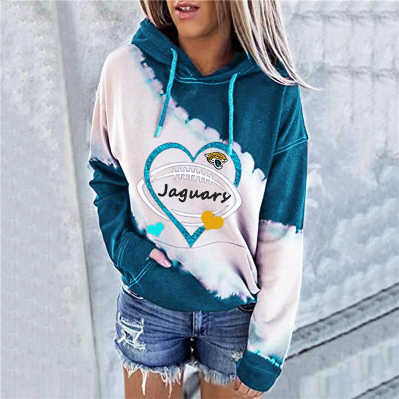 NFL Jacksonville Jaguars Heart shape Long sleeve drawstring pullover hoodie for ladies