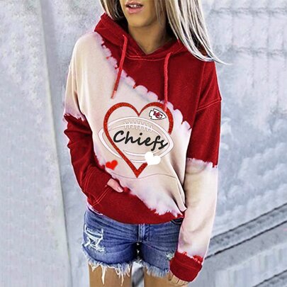 NFL Kansas City Chiefs Heart shape Long sleeve drawstring pullover hoodie for ladies
