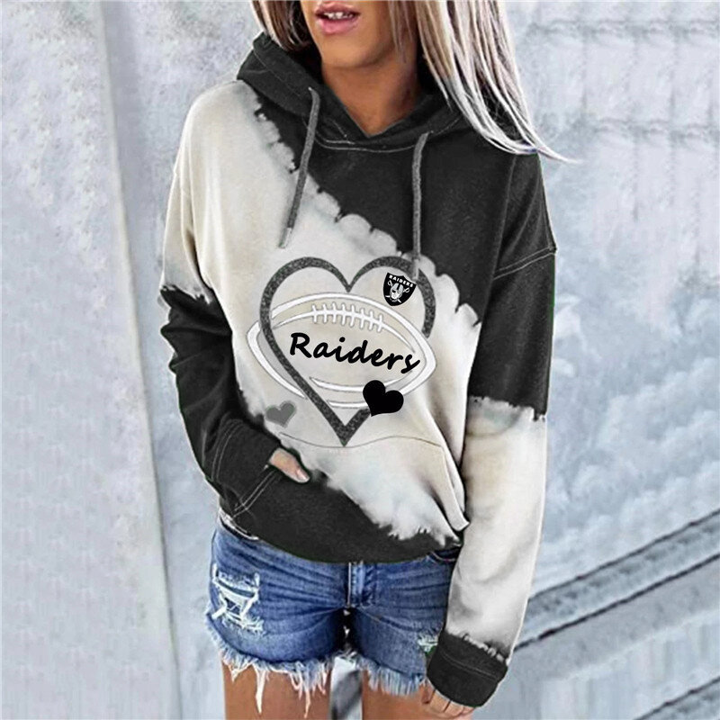 NFL Las Vegas Raiders Heart shape Long sleeve drawstring pullover hoodie for ladies