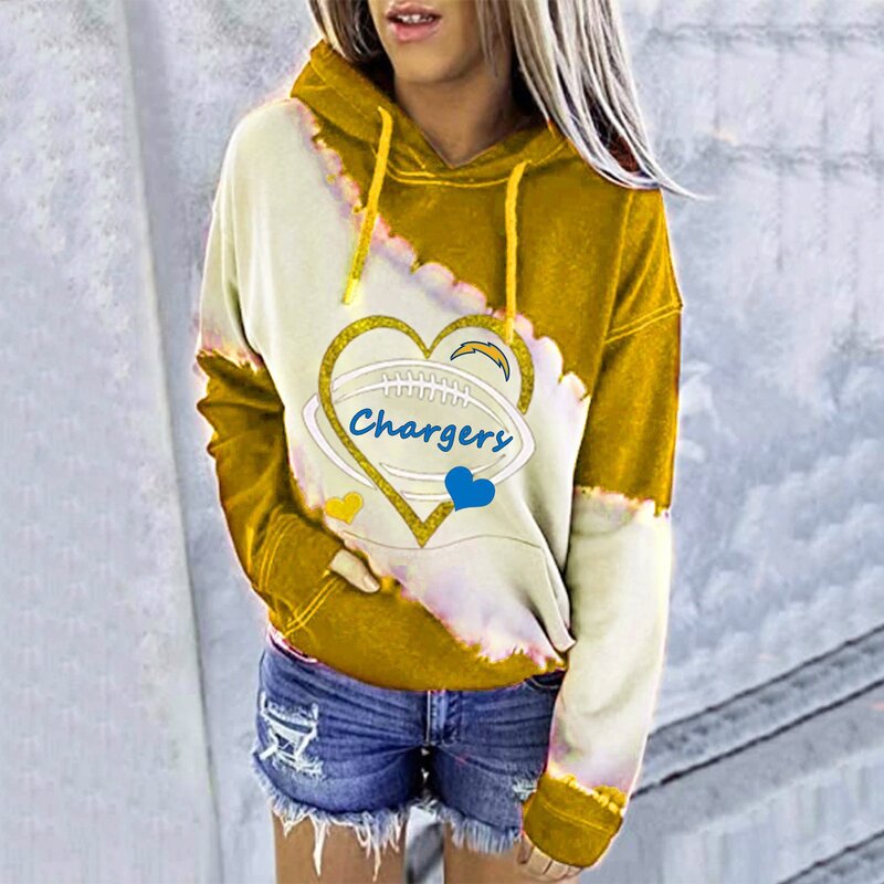 NFL Los Angeles Chargers Heart shape Long sleeve drawstring pullover hoodie for ladies