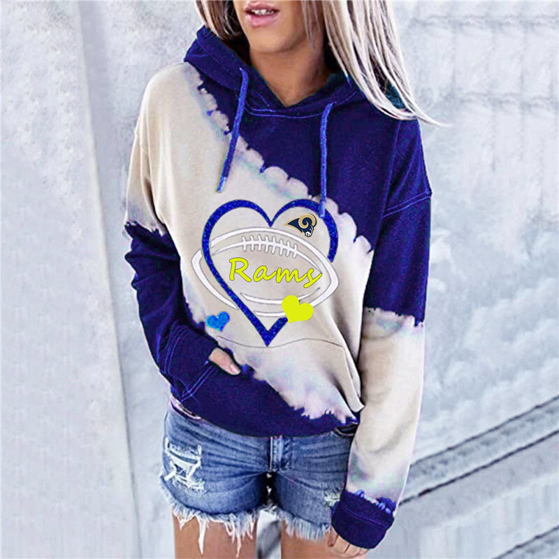 NFL Los Angeles Rams Heart shape Long sleeve drawstring pullover hoodie for ladies