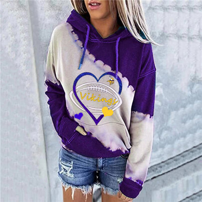 NFL Minnesota Vikings Heart shape Long sleeve drawstring pullover hoodie for ladies