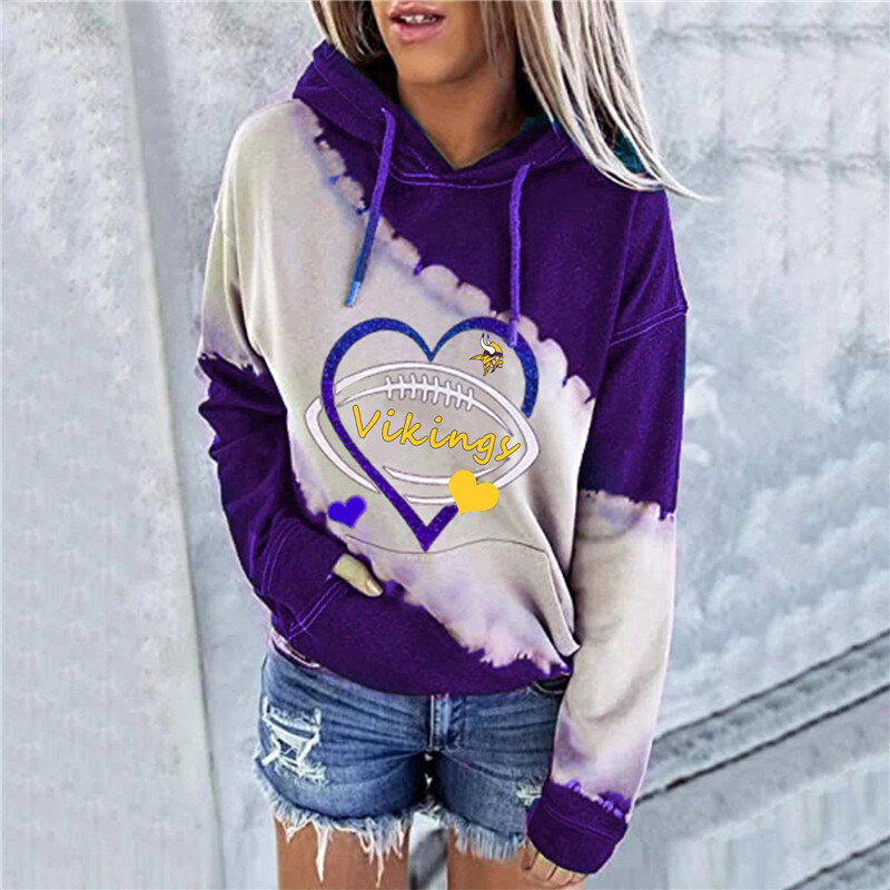 NFL Minnesota Vikings Heart shape Long sleeve drawstring pullover hoodie for ladies