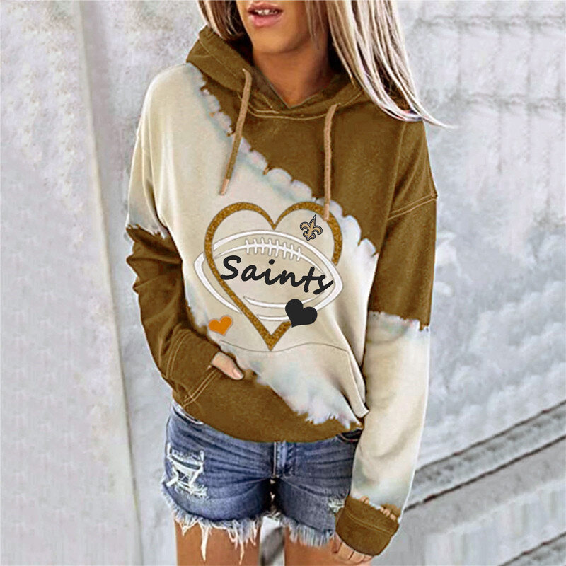 NFL New Orleans Saints Heart shape Long sleeve drawstring pullover hoodie for ladies