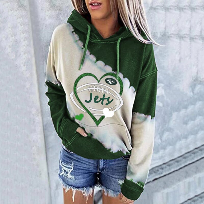 NFL New York Jets Heart shape Long sleeve drawstring pullover hoodie for ladies