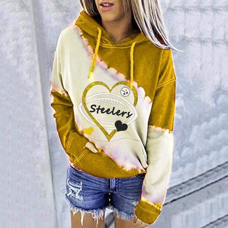 NFL Pittsburgh Steelers Heart shape Long sleeve drawstring pullover hoodie for ladies