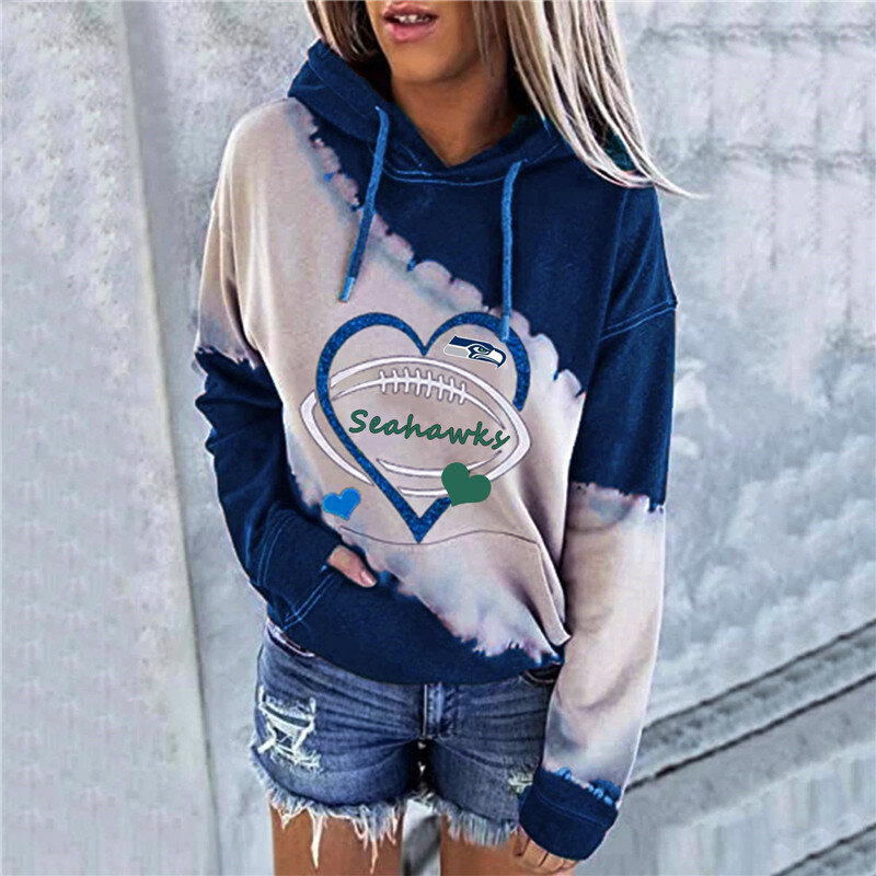 NFL Seattle Seahawks Heart shape Long sleeve drawstring pullover hoodie for ladies