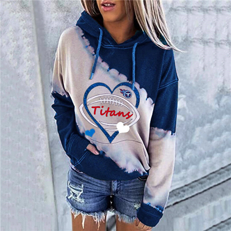 NFL Tennessee Titans Heart shape Long sleeve drawstring pullover hoodie for ladies