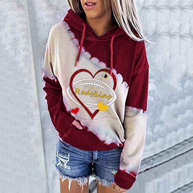 NFL Washington Redskins Heart shape Long sleeve drawstring pullover hoodie for ladies