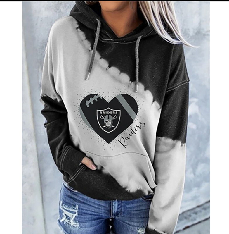 NFL Team logo NJBW NFL Jersey Las Vegas Raiders Heart shape Long sleeve 3d print pullover hoodie for ladies