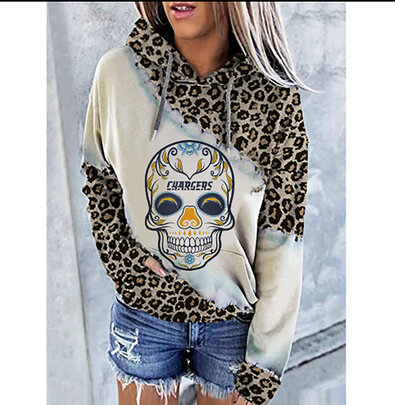 NFL Team logo NJBW NFL Jersey Los Angeles Chargers Heart shape Long sleeve 3d print pullover hoodie for ladies