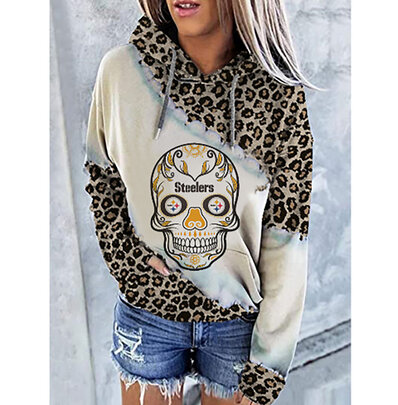 NFL Team logo NJBW NFL Jersey Pittsburgh Steelers Skull Heart shape Long sleeve 3d print pullover hoodie for ladies