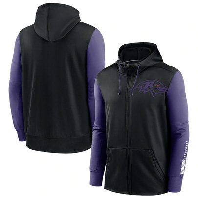 NFL classic Football wear Splicing color Baltimore Ravens team logo 3D graphic full zip up hoodie drawstring 2 front pouch