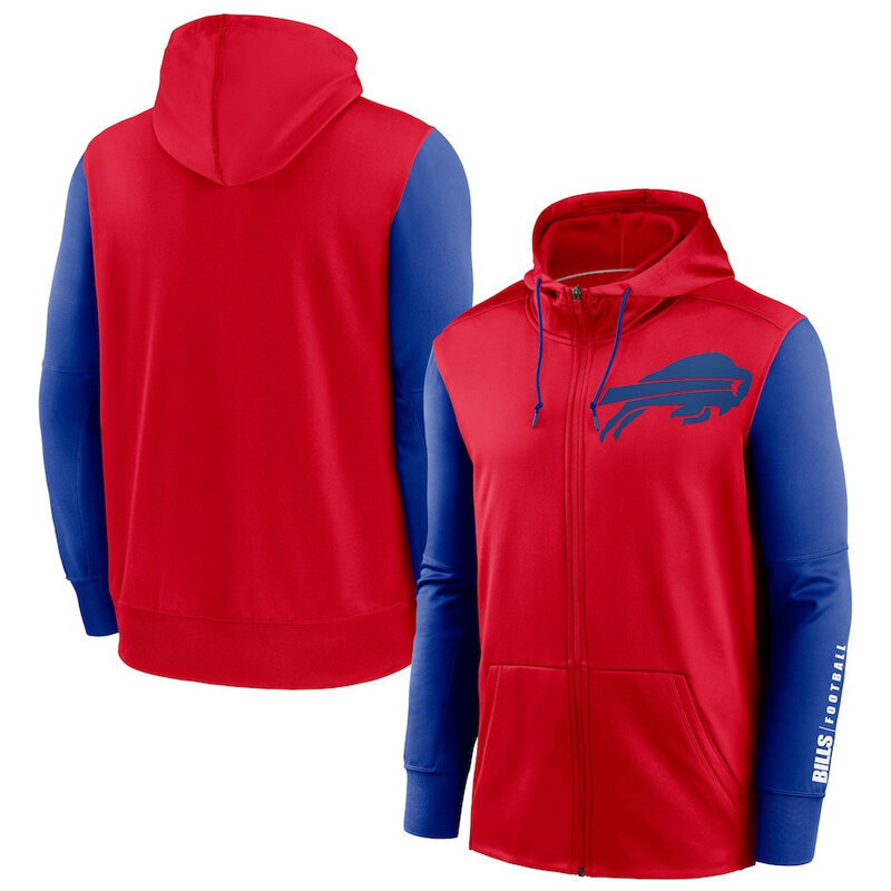 NFL classic Football wear Splicing color Buffalo Bills team logo 3D graphic full zip up hoodie drawstring 2 front pouch
