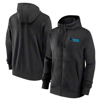 classic NFL fan footwear Carolina Panthers team logo 3D print zip-up hoodie with two front pockets