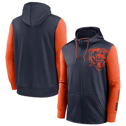 NFL classic Football wear Splicing color Chicago Bears team logo 3D graphic full zip up hoodie drawstring 2 front pouch