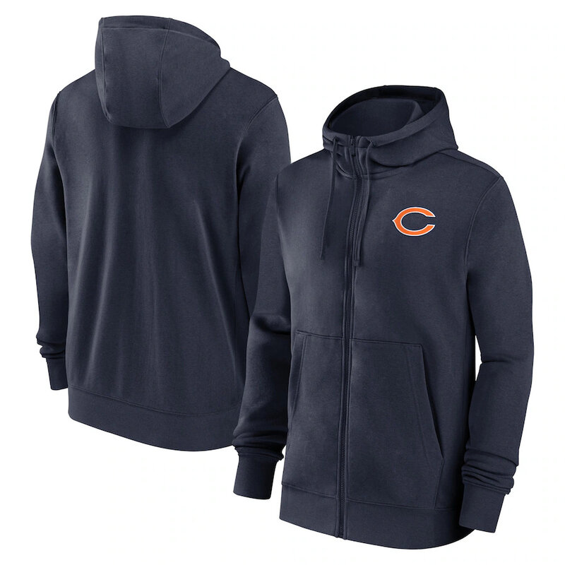 classic NFL fan footwear Chicago Bears team logo 3D print zip-up hoodie with two front pockets