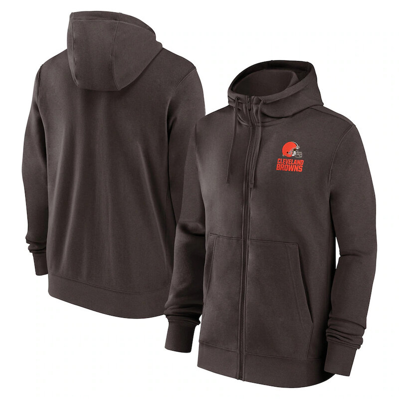 classic NFL fan footwear Cleveland Browns team logo 3D print zip-up hoodie with two front pockets