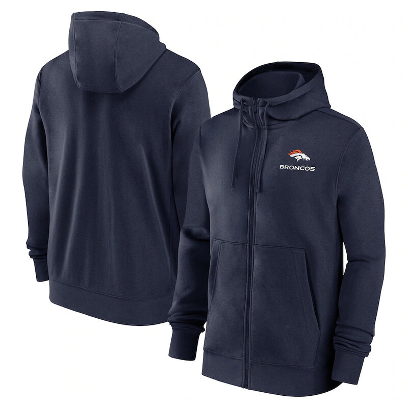 classic NFL fan footwear Denver Broncos team logo 3D print zip-up hoodie with two front pockets
