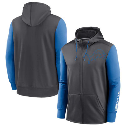 NFL classic Football wear Splicing color Detroit Lions team logo 3D graphic full zip up hoodie drawstring 2 front pouch
