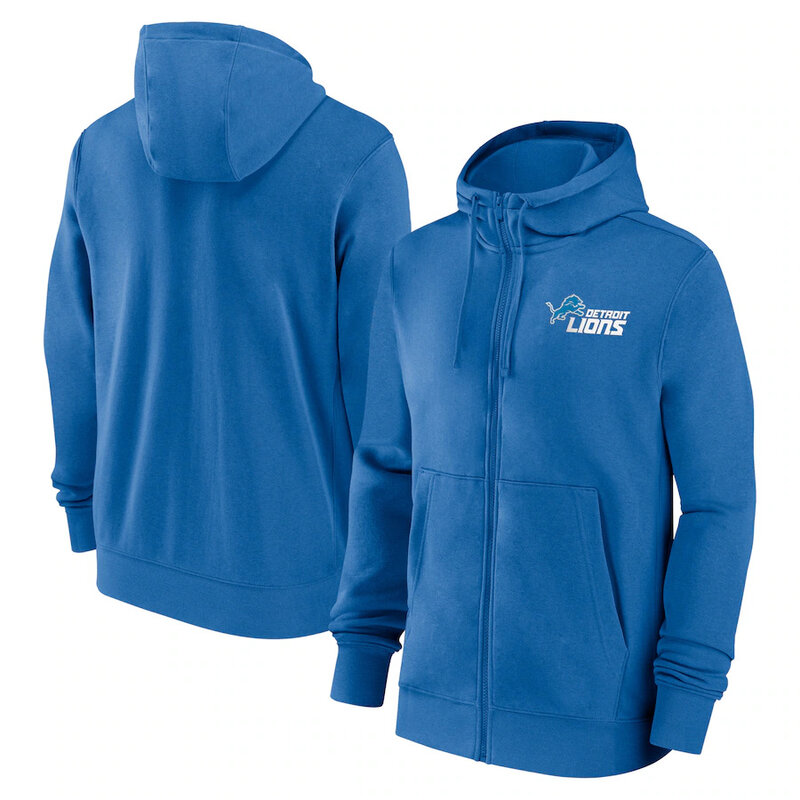 classic NFL fan footwear Detroit Lions team logo 3D print zip-up hoodie with two front pockets