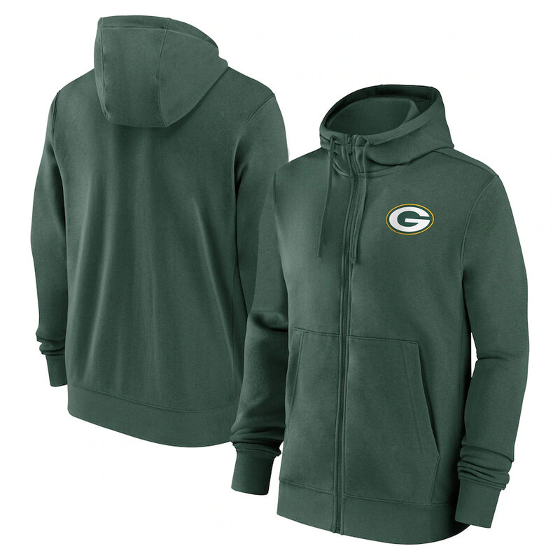 classic NFL fan footwear Green Bay Packers team logo 3D print zip-up hoodie with two front pockets