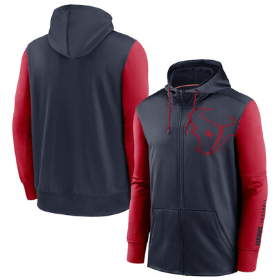 NFL classic Football wear Splicing color Houston Texans team logo 3D graphic full zip up hoodie drawstring 2 front pouch