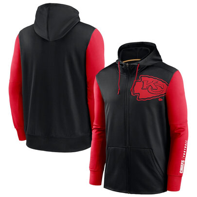 NFL classic Football wear Splicing color Kansas City Chiefs team logo 3D graphic full zip up hoodie drawstring 2 front pouch