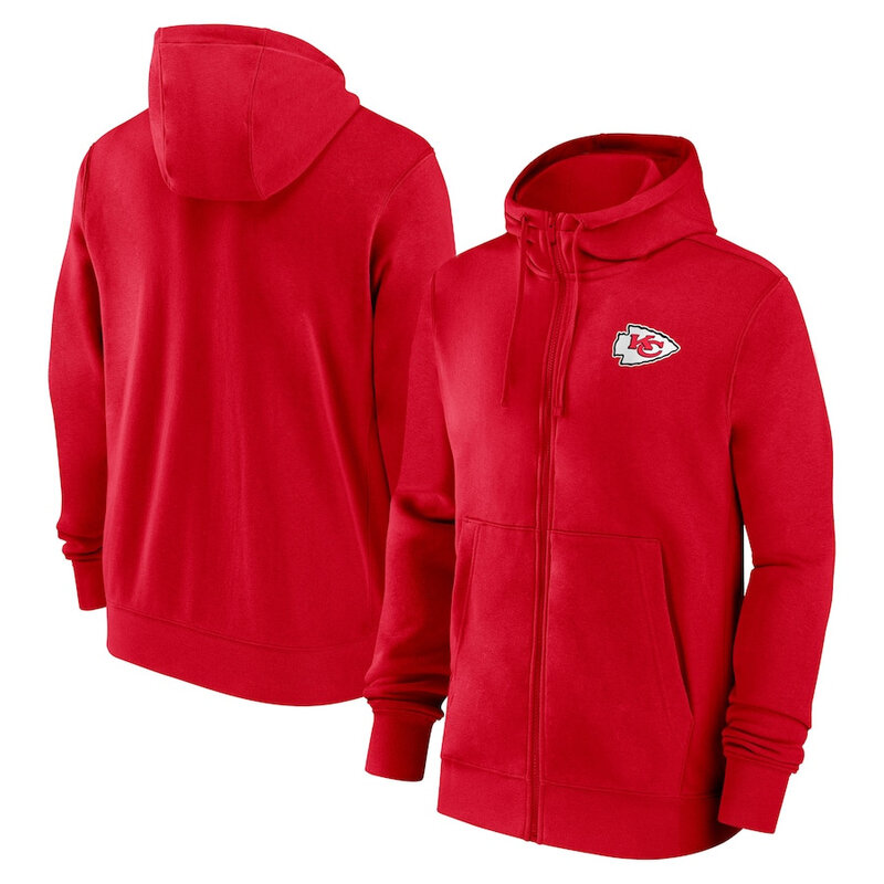 classic NFL fan footwear Kansas City Chiefs team logo 3D print zip-up hoodie with two front pockets