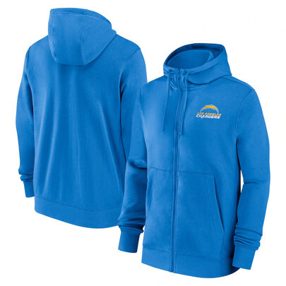 classic NFL fan footwear Los Angeles Chargers team logo 3D print zip-up hoodie with two front pockets