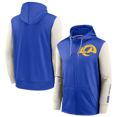 NFL classic Football wear Splicing color Los Angeles Rams team logo 3D graphic full zip up hoodie drawstring 2 front pouch