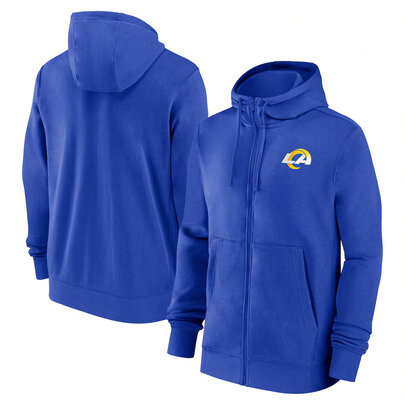 classic NFL fan footwear Los Angeles Rams team logo 3D print zip-up hoodie with two front pockets