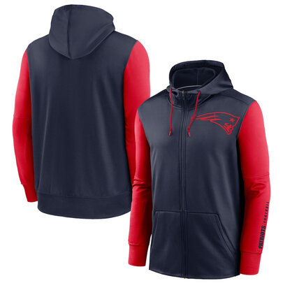 NFL classic Football wear Splicing color New England Patriots team logo 3D graphic full zip up hoodie drawstring 2 front pouch