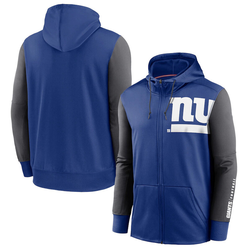 NFL classic Football wear Splicing color New York Giants team logo 3D graphic full zip up hoodie drawstring 2 front pouch