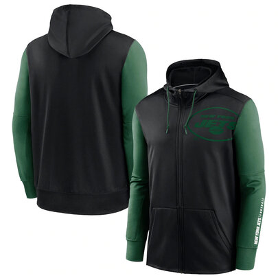 NFL classic Football wear Splicing color New York Jets team logo 3D graphic full zip up hoodie drawstring 2 front pouch
