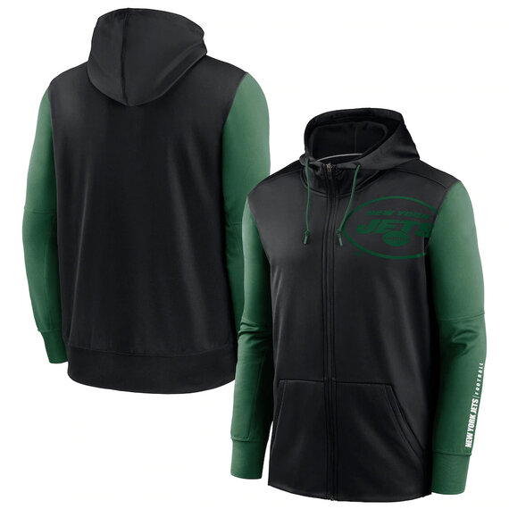 NFL classic Football wear Splicing color New York Jets team logo 3D graphic full zip up hoodie drawstring 2 front pouch