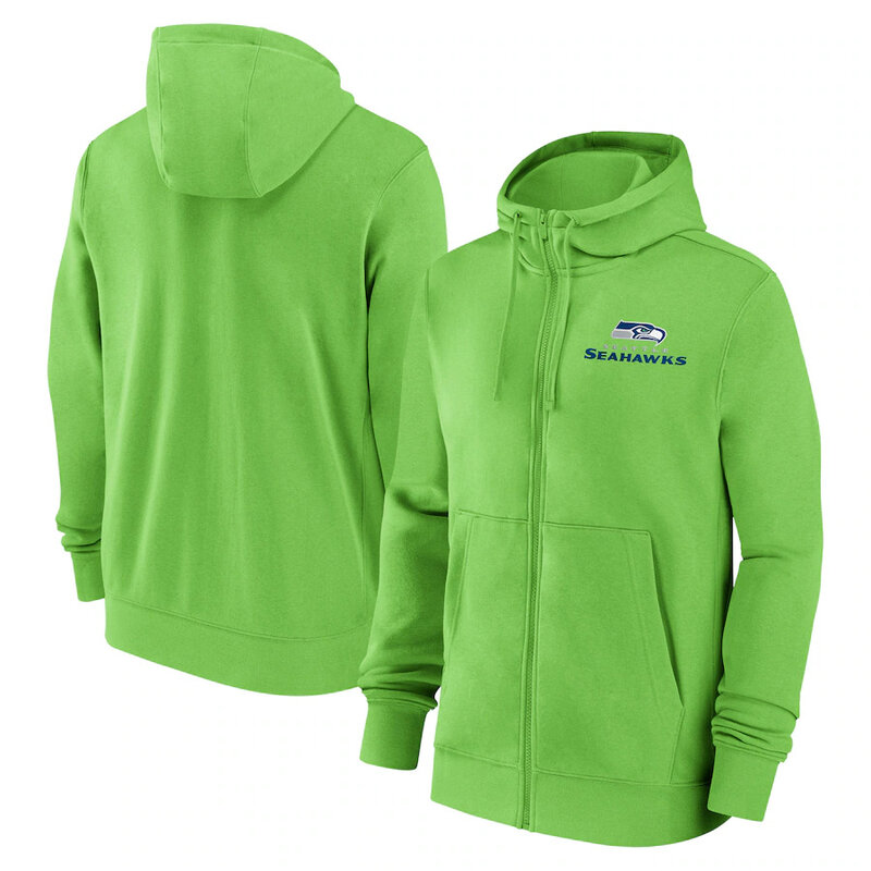 classic NFL fan footwear Seattle Seahawks team logo 3D print zip-up hoodie with two front pockets
