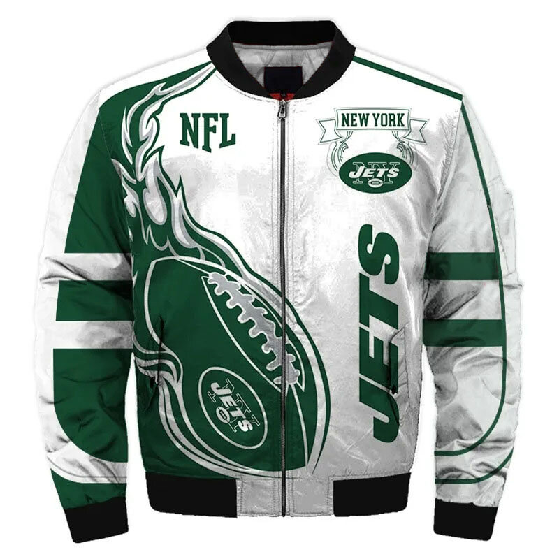 NFL merchandise New York Jets full zip-up Cotton-padded Jacket for cold winter