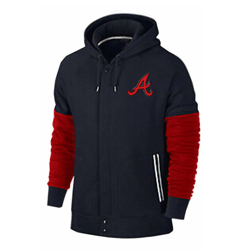 long sleeve MLB Team Zip UP Hoodie with drawstring - MLB Jersey Atlanta Braves Zip UP Hoodie Black