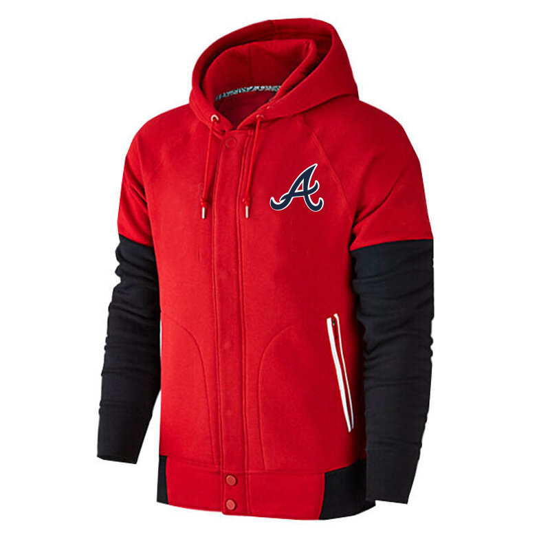 long sleeve MLB Team Zip UP Hoodie with drawstring - MLB Jersey Atlanta Braves Zip UP Hoodie Red