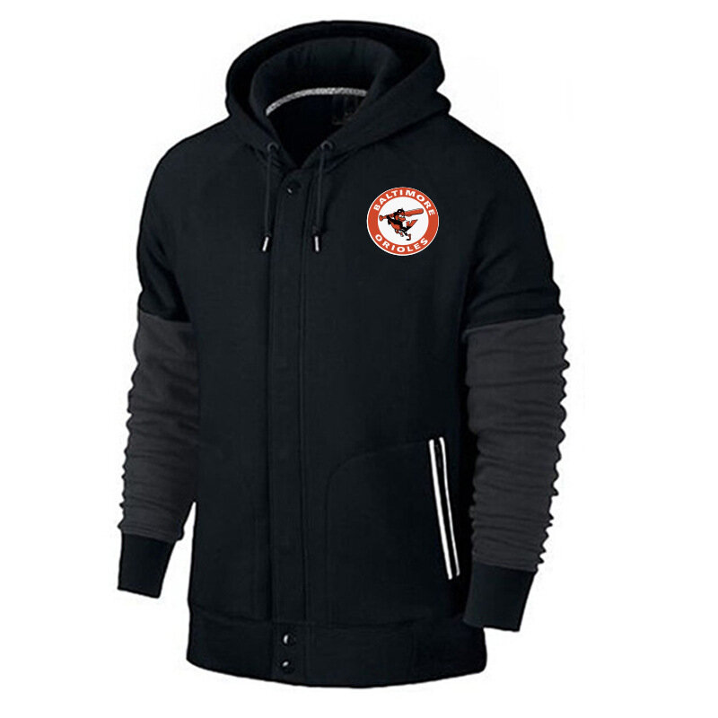 long sleeve MLB Team Zip UP Hoodie with drawstring - MLB Jersey Baltimore Orioles Zip UP Hoodie Black