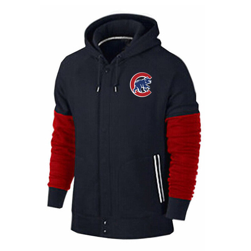 long sleeve MLB Team Zip UP Hoodie with drawstring - MLB Jersey Chicago Cubs Zip UP Hoodie Black