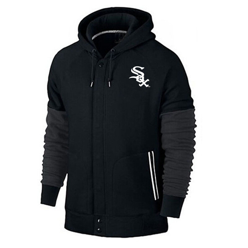 long sleeve MLB Team Zip UP Hoodie with drawstring - MLB Jersey Chicago White Sox Zip UP Hoodie Black