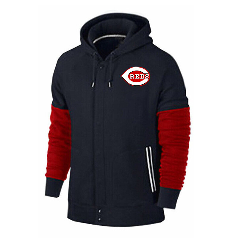 long sleeve MLB Team Zip UP Hoodie with drawstring - MLB Jersey Cincinnati Reds Zip UP Hoodie Black