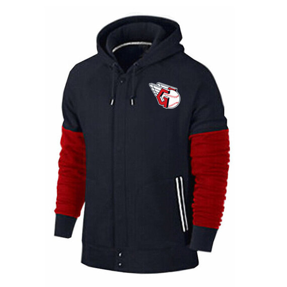 long sleeve MLB Team Zip UP Hoodie with drawstring - MLB Jersey Cleveland Guardians Zip UP Hoodie Black